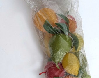 Quirky and kitsch vintage plastic fruits for kitchen or other decoration, in bag 'Bag o' Fruit' circa 1970's