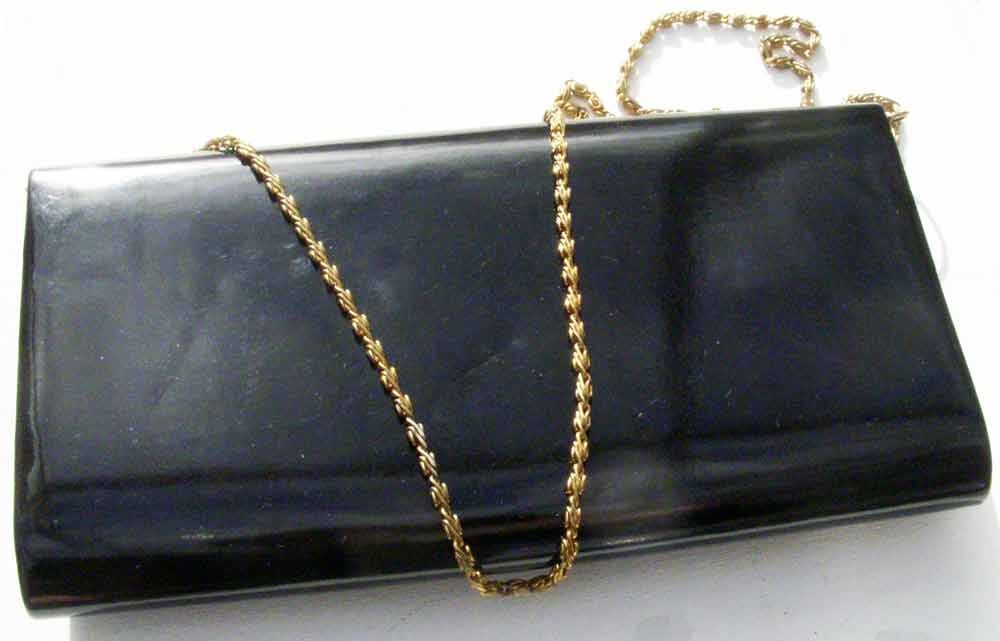 On-trend Vintage Black Patent Look Shoulder Bag With Chain - Etsy