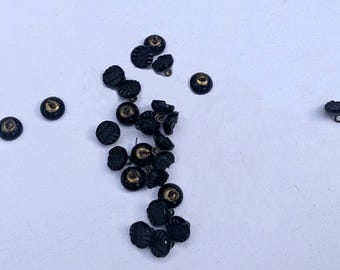 24 small antique, decorative cut glass buttons, metal shank, 1 cm diameter, circa 1900's