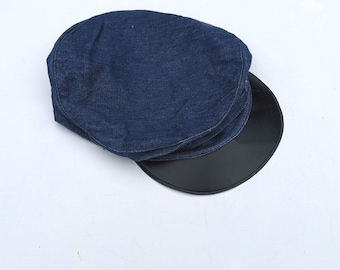 Stylish vintage denim cap with black peak, needs badge or patch, circa 1960's-70's