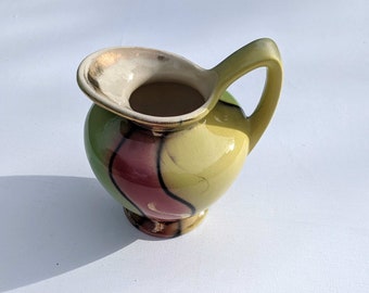 Unusual vintage small abstract jug, 1950's-60's, lovely pastel colours with touches of gold, shiny glaze, possibly Italian. Mother's day