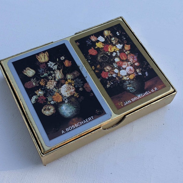 Pretty vintage Piatnik playing cards, double deck, artistic floral pictures, circa 60's-70's in attractive box, Gift for card player/mum