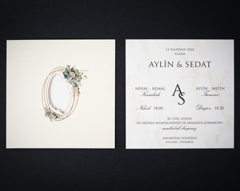 Classic & Elegant Custom Wedding Invitation with Minimalist Design. Classy Wedding Invitation with Flower Details.