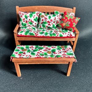 Dollhouse Miniature Outdoor Bench w/Cushions Handmade 1/12 Scale OOAK