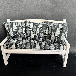 Dollhouse Miniature Outdoor Bench w/Cushions Handmade 1/12 Scale OOAK