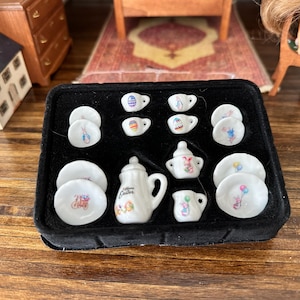 Dollhouse Miniature China Dishes Set Easter Theme 15 Piece Set OOAK