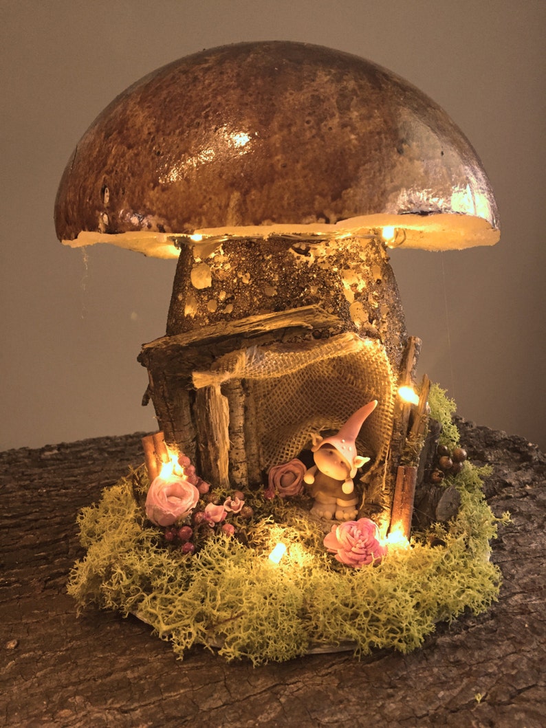 OOAK Mushroom Fairy House with light | Etsy