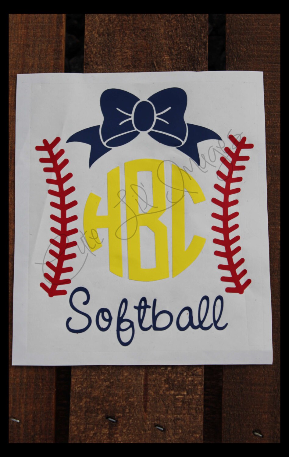 Softball Monogram Vinyl Decal Personalized Vinyl Decal Car Etsy