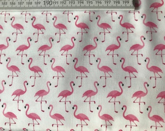 Stoff Webware Baumwolle  weiß Flamingos