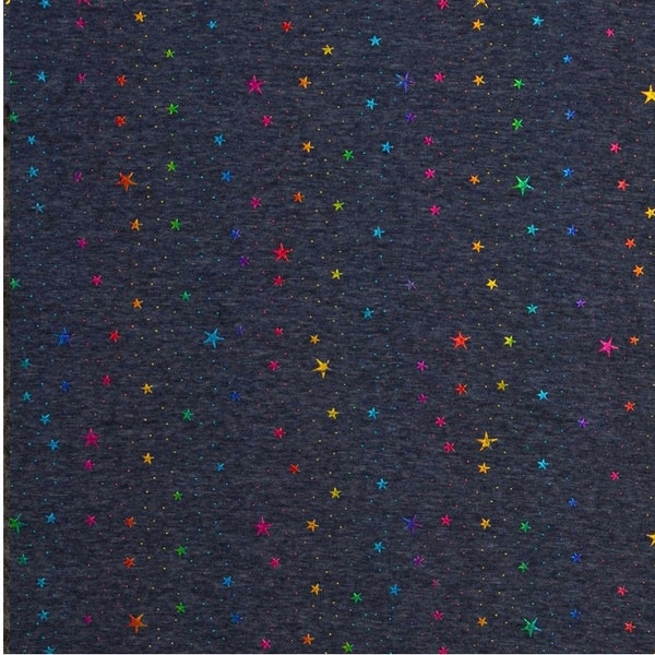 Alpenfleece Estrella blau meliert bunte Glitzersterne