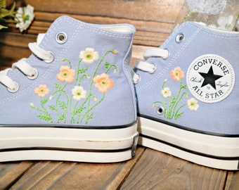 Custom Sneakers Platform/ Wedding Flowers Embroidered Shoes/ Lesbian Pride Flowers Embroidered Sneakers/ Wedding Flowers Embroidered Sneaker