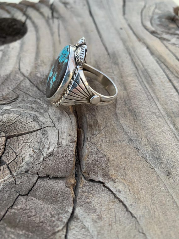 Native Turquoise Ring signed size 13 - image 2