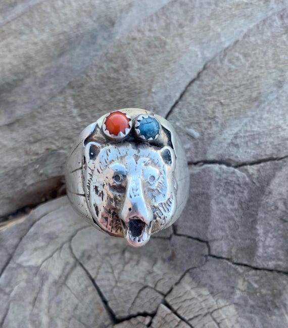 Native Bear Ring signed, size 10.25 - image 1