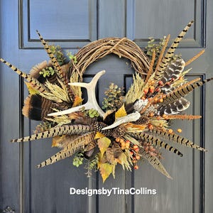 Antler Wreath-Deer Antler Floral-Deer Antler Wreath-Wall Wreath-Fireplace Wreath-Fall Cabin Wreath-Lodge Wreath-Thanksgiving Wreath-Fall
