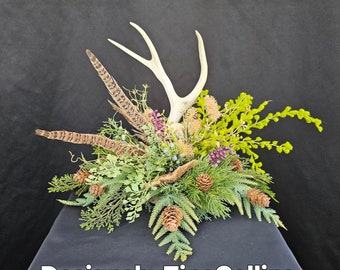 Antler Arrangement-Antler Floral-Antler Centerpiece-Cabin Arrangement-Cabin Floral-Forest Floral-Hunters Floral-Woodland Centerpiece