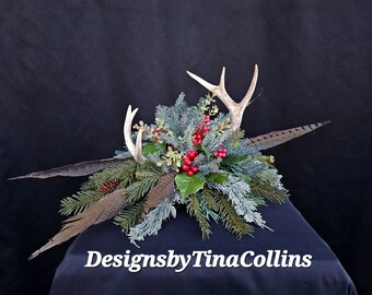 Antler Floral-Antler Centerpiece-Antler Arrangement-Deer Antler Floral-Christmas Antler Floral-Lodge Cabin Floral-Woodland Centerpiece