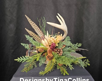 Antler Arrangement-Antler Floral-Antler Centerpiece-Cabin Arrangement-Cabin Floral-Forest Floral-Hunters Floral-Woodland Centerpiece