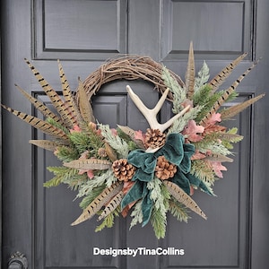 Antler Wreath-Deer Antler Floral-Deer Antler Wreath-Woodland Wreath-Wreath with Antlers-Fall Cabin Wreath-Lodge Wreath-Thanksgiving Wreath