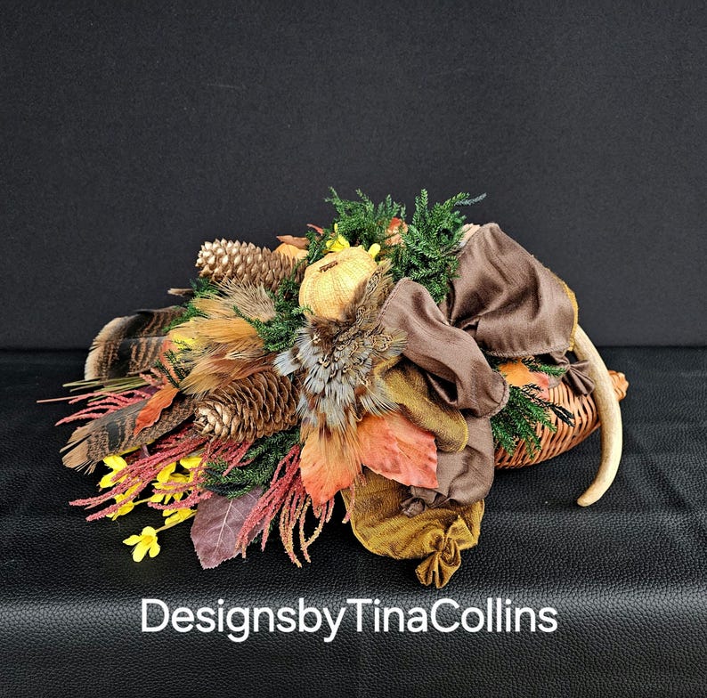 Cornucopia-rustic Cornucopia Arrangement: Antler and Dried Floral ...