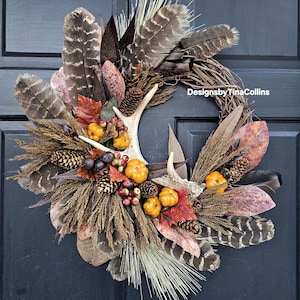 Antler Wreath-Deer Antler Floral-Deer Antler Wreath-Woodland Wreath-Fall AntlerWreath-Fall Cabin Wreath-Lodge Wreath-Thanksgiving Wreath