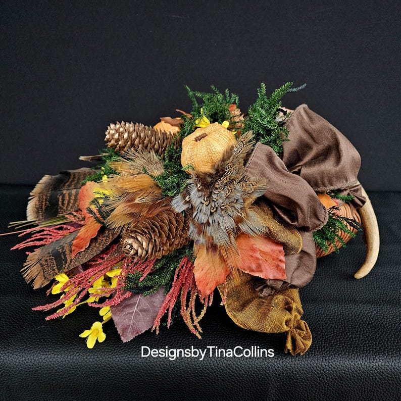 Cornucopia-rustic Cornucopia Arrangement: Antler and Dried Floral ...