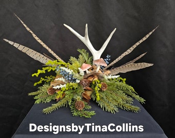 Antler Arrangement-Antler Floral-Antler Centerpiece-Cabin Arrangement-Cabin Floral-Forest Floral-Hunters Floral-Woodland Centerpiece