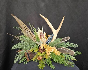 Antler Arrangement-Antler Floral-Antler Centerpiece-Cabin Arrangement-Cabin Floral-Forest Floral-Hunters Floral-Woodland Centerpiece