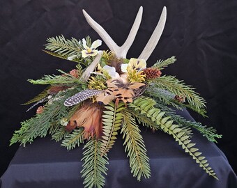 Antler Arrangement-Antler Floral-Antler Centerpiece-Cabin Arrangement-Cabin Floral-Forest Floral-Hunters Floral-Woodland Centerpiece