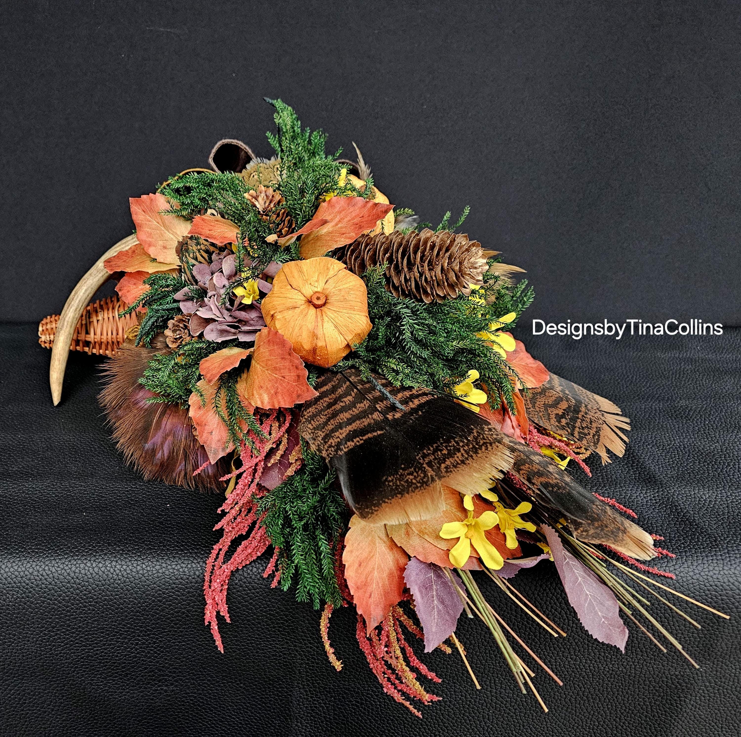 Cornucopia-rustic Cornucopia Arrangement: Antler and Dried Floral ...