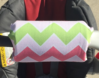 Car Seat ARM PAD Handle Wrap, Arm Cushion, Reversible - Pink Green Chevron Infant Carrier, Cute Baby Gift, Arm Pad Cushion, Girl