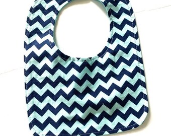 Reversible Infant Baby Bib, Toddler Bib- Cute Blue Chevron Baby Shower Gift Baby Gift Feeding Nursing