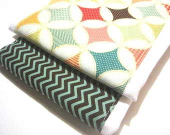 Babies Burp Cloth Set- Burp Rags-Cute Turquoise Stripes Red Patchwork, Baby Shower Gift, For Feeding Nursing Cloths, Matching Bib