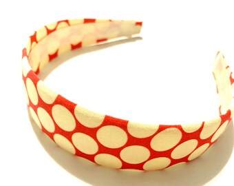 Fabric Covered Headbands Red Ivory Polka Dots Girls Headband Adult Headband Cute Headband Preppy Boutique Birthday Gift Party Favors
