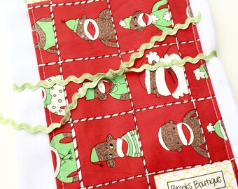 Babys rülpsen Tuch Set - Spucktuch Lumpen-Cute rot grün Weihnachten Sock Monkey Baby Shower Geschenk, für die Fütterung Pflege-Tücher-süße Baby-Geschenk