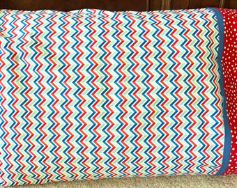 Pillow Case Standard Bed Kids Pillowcase Guest Bedroom Bedding Blue White Red Chevron Polka Dots Girls Boys Bedding