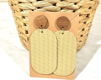 Gold Beige Earrings / Handmade Earrings / Cork Earrings / Lightweight Earrings / Leather Earrings / Wood Earrings / Leather Cork / Khaki