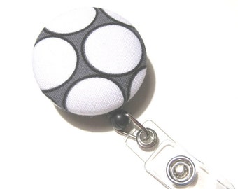 Retractable ID BADGE Reel Holder Name Tag Lanyard Nurse Teacher Gift Black White Circle Dots Cute Badge Reel Nursing School Graduation