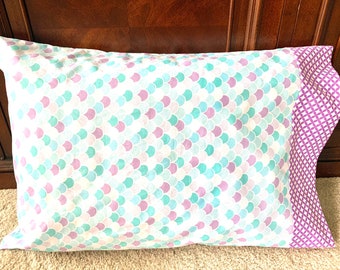 Pillow Case Standard Bed Kids Pillowcase Guest Bedroom Bedding  Blue Purple Mermaid Scales Polka Dots Girls Boys Bedding