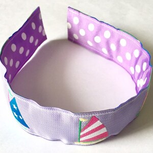 Preppy REVERSIBLE Girl Headband Hairband Purple Polka Dots Sailboats Nautical Grosgrain Ribbon Birthday gift Party favor Stocking Stuffer image 2