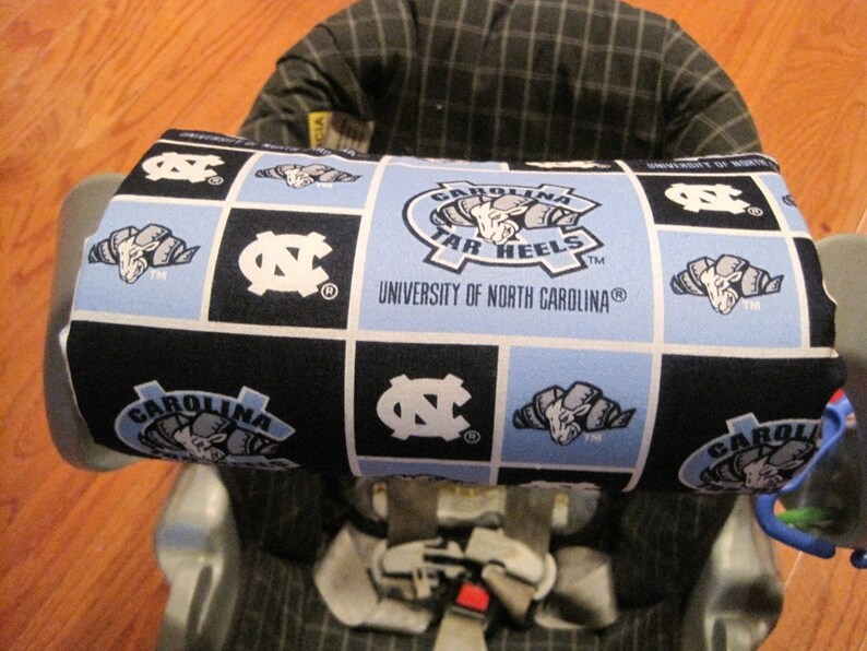 Car Seat ARM PAD Handle Wrap, Arm Cushion, Reversible Made w UNC North Carolina Fabric, Infant Carrier, Cute Baby Gift, Arm Pad Cushion image 1
