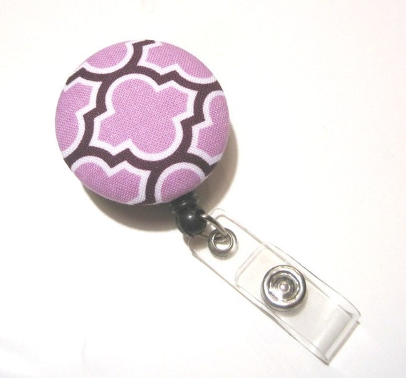 Retractable ID BADGE Reel Holder, Lanyard-cute Purple Geo Lattice