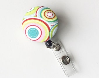 Retractable ID BADGE Reel Holder Name Tag Lanyard Nurse Teacher Gift Pink Blue Circles Cute Badge Reel Nursing School Graduation