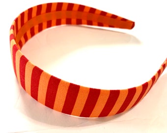 Fabric Covered Headbands Red Orange Stripes Girls Headband Adult Headband Cute Headband Preppy Boutique Birthday Gift