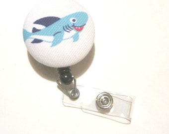 Retractable ID BADGE Reel Holder Name Tag Lanyard Nurse Teacher Gift Nautical Blue Shark Cute Badge Reel Nursing School Graduation