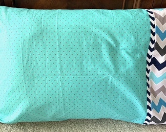 Cute Standard Pillowcase Home Decor Birthday Gift Toddler Pillowcases Kids Guest Bedroom Bedding Navy Blue Turquoise Gray Chevron Polka Dots