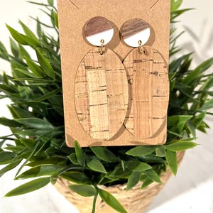 Tan Earrings / Handmade Earrings / Cork Earrings / Lightweight Earrings / Leather Earrings / Wood Earrings / Leather Cork Earrings / Khaki