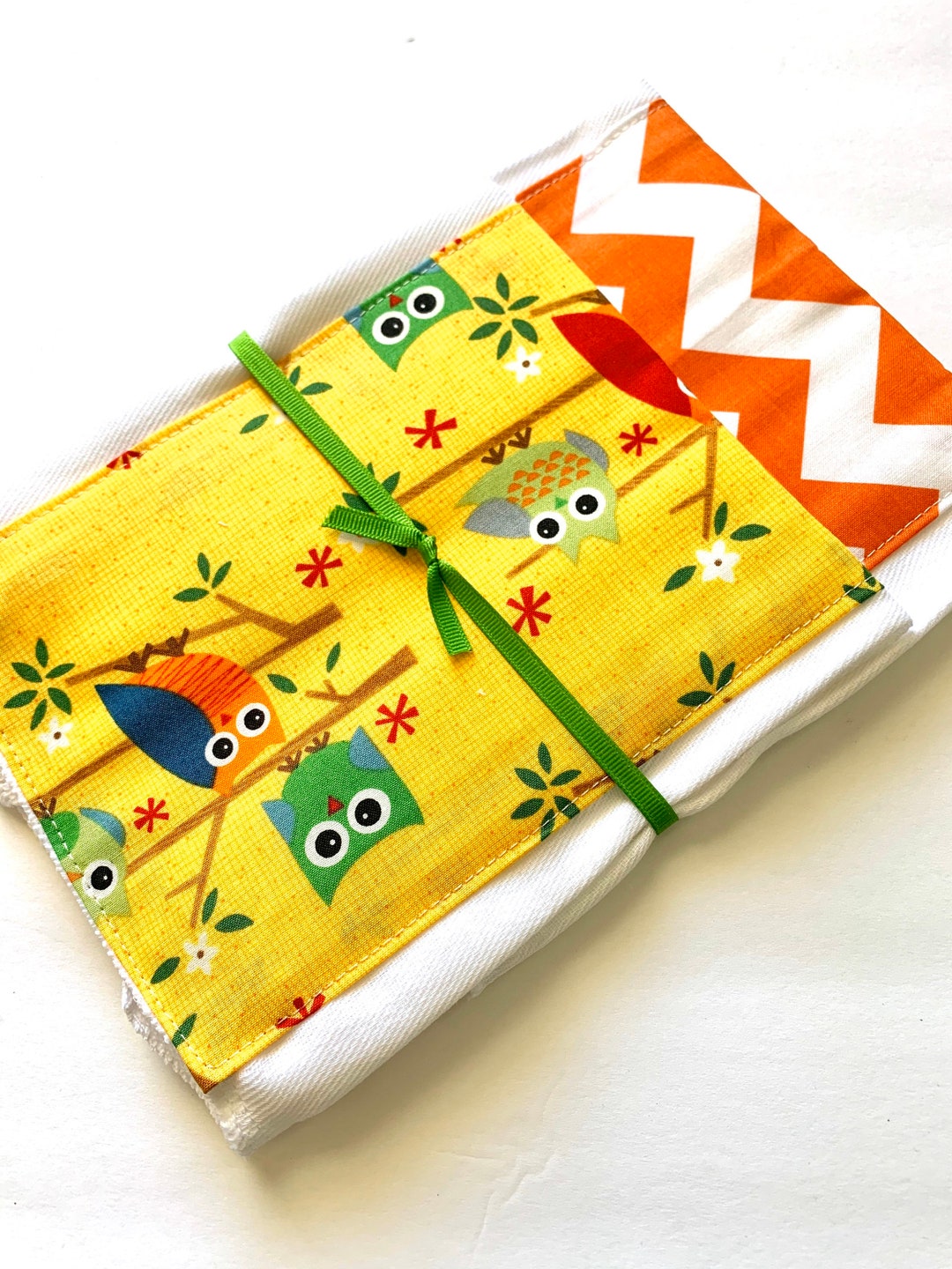 Babies Burp Cloth Set Burp Rags Yellow Owl Owls Baby Shower Etsy