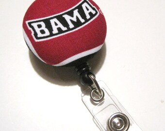 Cute Retractable ID BADGE Reel Holder, Name Tag Lanyard made with Alabama Fabric, Teacher Coach Nurse Gift