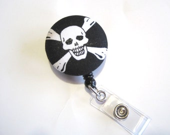 Retractable ID BADGE Reel Holder Name Tag Lanyard Nurse Teacher Gift Black White Pirate Skull Cute Badge Reel Nursing School Graduation