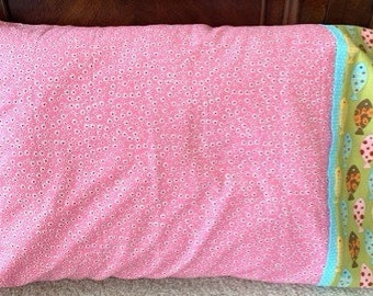 Fish Pillow Case Standard Bed Kids Pillowcase Guest Bedroom Bedding Green Blue Nautical Flowers